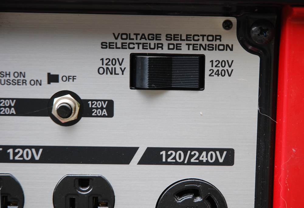 If the generator you select has the capability of operating on 120V and 240V, the generator will have a switch such as this.  As you can see, this Honda system allows 120V only along with 120-240V selection.