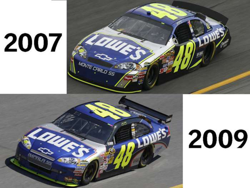 NASCAR has made a number of changes to the type and size of the rear spoiler over the years. Image courtesy Jacksonville.com.