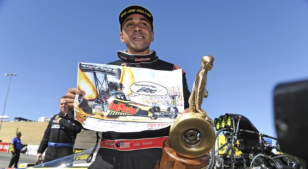 Although last Friday was J.R. Todd’s 35th birthday, he got his biggest present a couple of weeks ago when it was announced that he would be tapped by Kalitta Motorsports to drive the DHL Toyota Camry Funny Car, formerly driven by Del Worsham. 