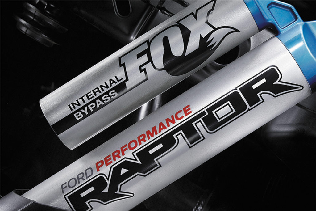 The Raptor gets some of its capability from custom-made internal bypass shocks made by Fox specially for Ford Performance. Image courtesy barrett-jackson.com