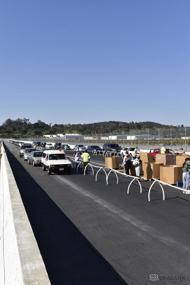 NHRA Utilizes Pomona 1/4 Mile as Drive Through Food Pantry