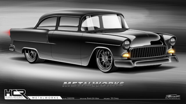 55 chevy, metalworks