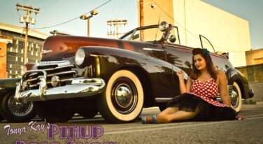 Tonya Kay's Pinup Pole Show: Cherry Rosie with a 1965 Chevelle SS convertible
