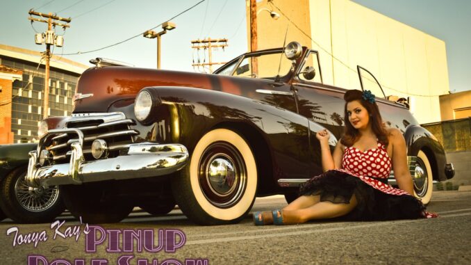 Tonya Kay's Pinup Pole Show: Cherry Rosie with a 1965 Chevelle SS convertible
