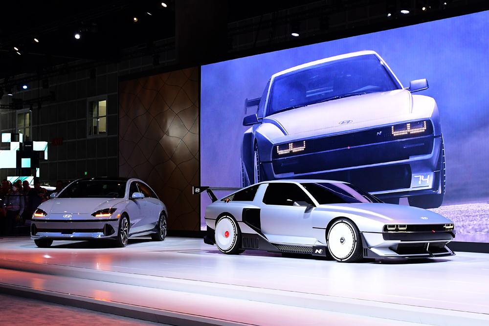 Hyundai showcased its 74 concept along with the Ioniq6 sedan