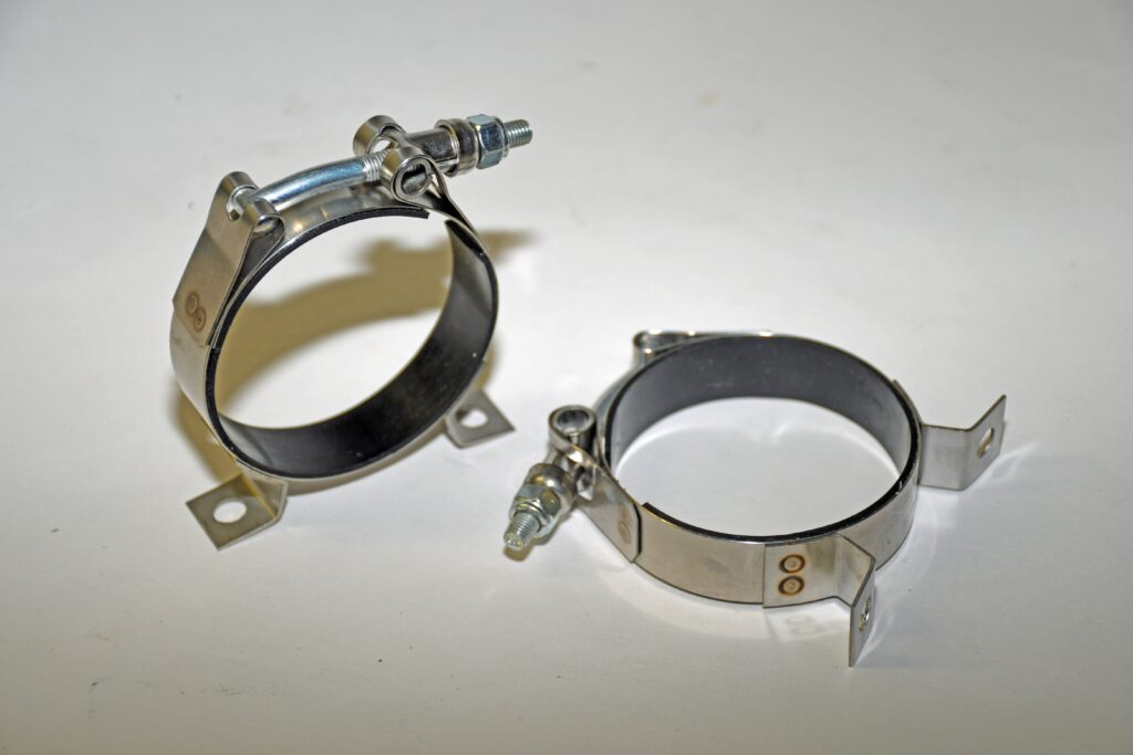 These T-bolt clamps are supplied by Weldon for their pump. You can also purchase them separately. Even though the pumps are quiet, these mounting brackets will further insulate the pump.
