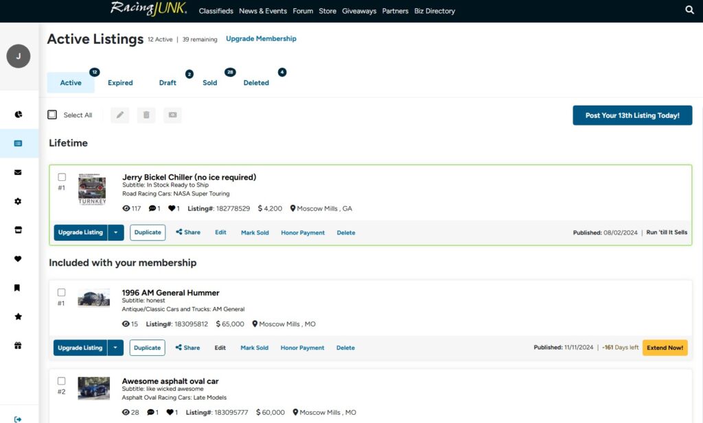 New "Edit Listing" Page Improvements Live on RacingJunk
